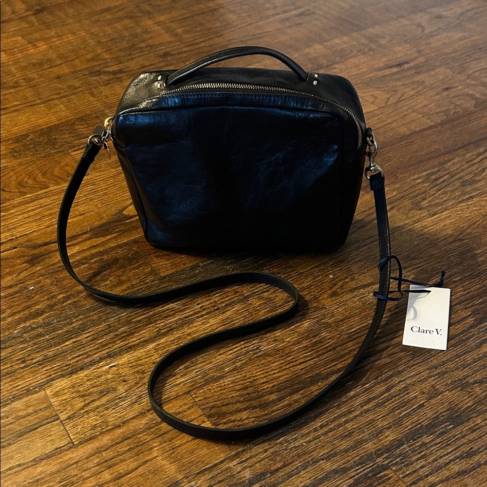 Clare V “Mirabel” Black Rustique Italian Leather Top-Handle Crossbody, NWT